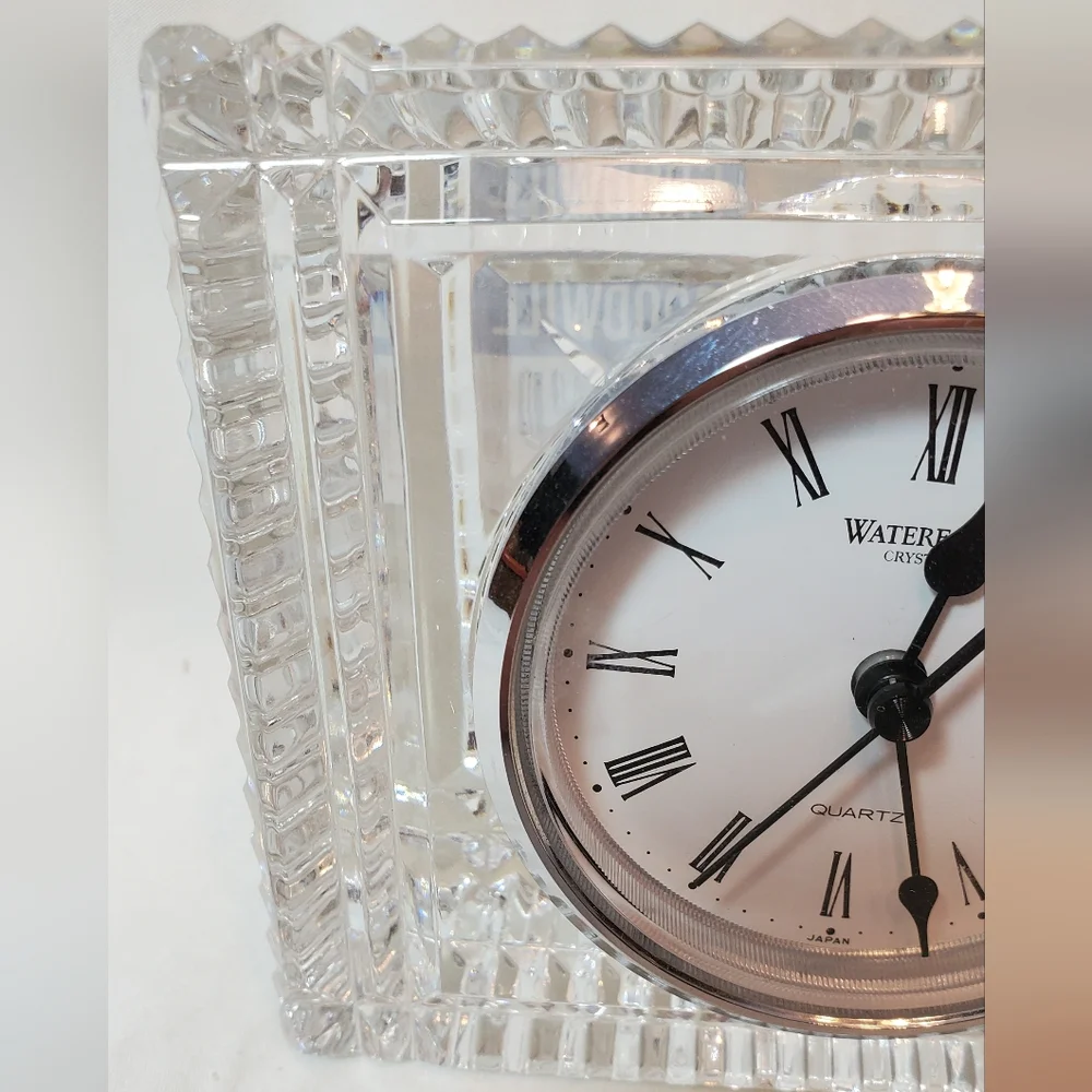 Waterford Crystal Desk Clock - Elegant White and Silver Design Mantle Shelf EUC